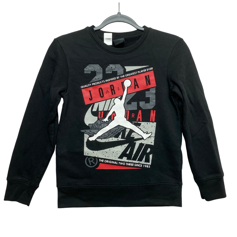 Jordan Sweatshirt Kids M Black Jumpman Graphic Pullover Crewneck